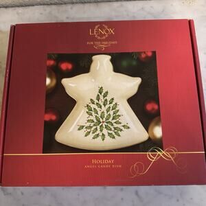 LENOX American by Design‎ ANGEL HOLIDAY 9" CANDY DISH, Holly Berry